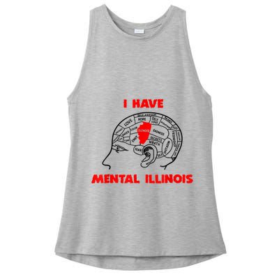 I Have Mental Illinois Funny Pun, Illinoisan Humor Ladies PosiCharge Tri-Blend Wicking Tank