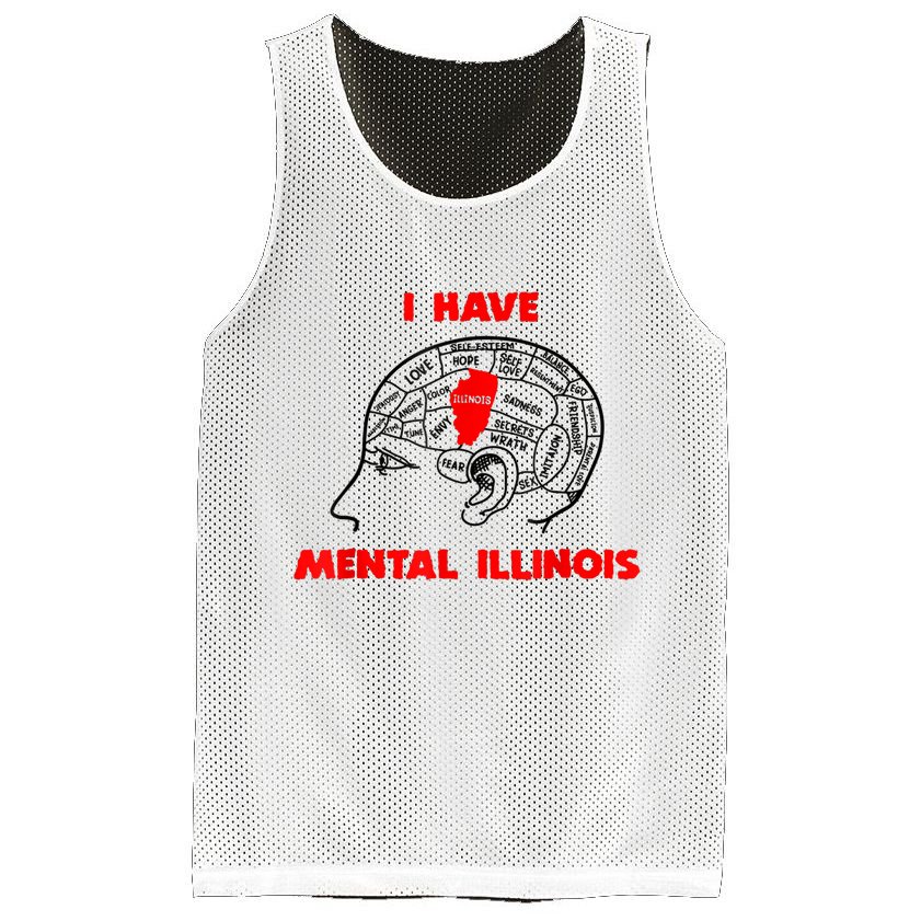 I Have Mental Illinois Funny Pun, Illinoisan Humor Mesh Reversible Basketball Jersey Tank