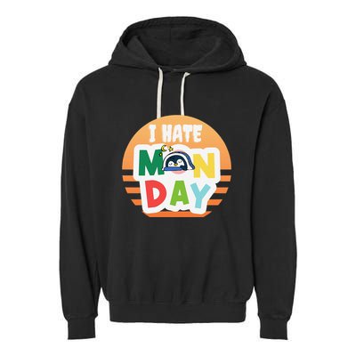 I Hate Monday Little Penguin Sleeping Working Day Design Garment-Dyed Fleece Hoodie