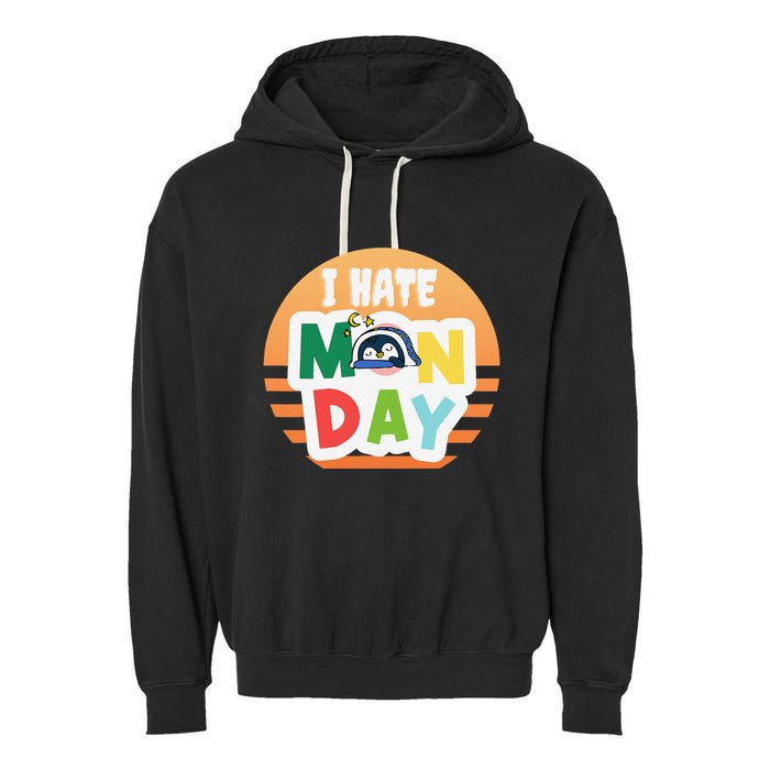I Hate Monday Little Penguin Sleeping Working Day Design Garment-Dyed Fleece Hoodie