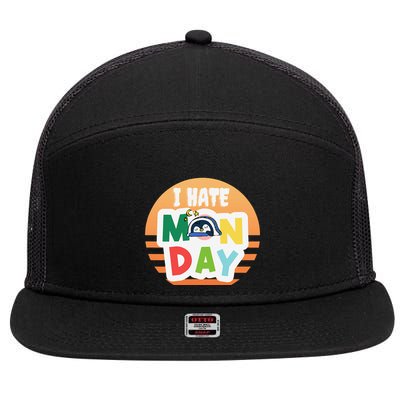 I Hate Monday Little Penguin Sleeping Working Day Design 7 Panel Mesh Trucker Snapback Hat