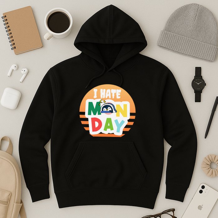 I Hate Monday Little Penguin Sleeping Working Day Design Hoodie