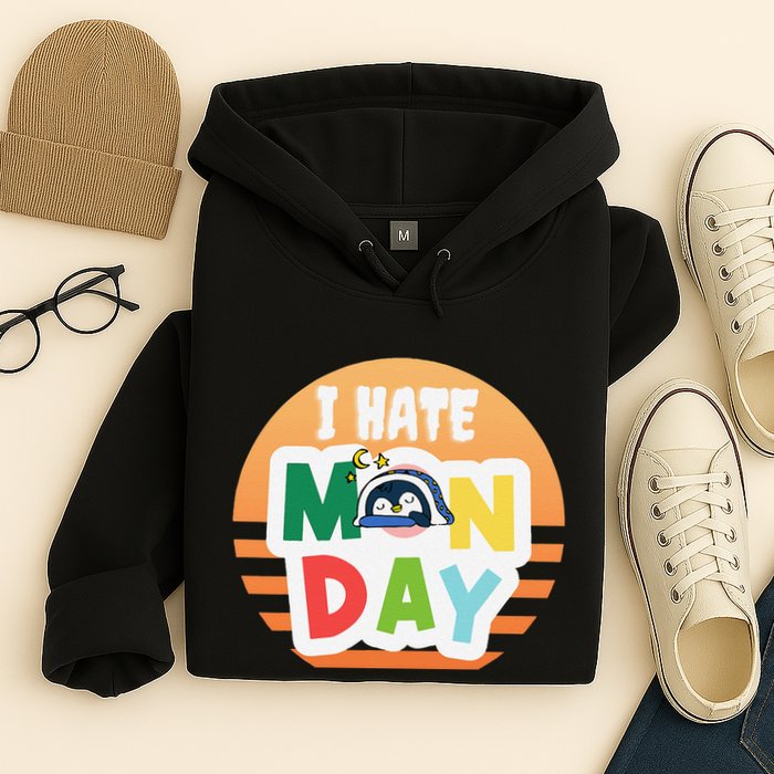 I Hate Monday Little Penguin Sleeping Working Day Design Hoodie