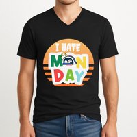 I Hate Monday Little Penguin Sleeping Working Day Design V-Neck T-Shirt
