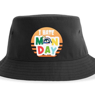 I Hate Monday Little Penguin Sleeping Working Day Design Sustainable Bucket Hat