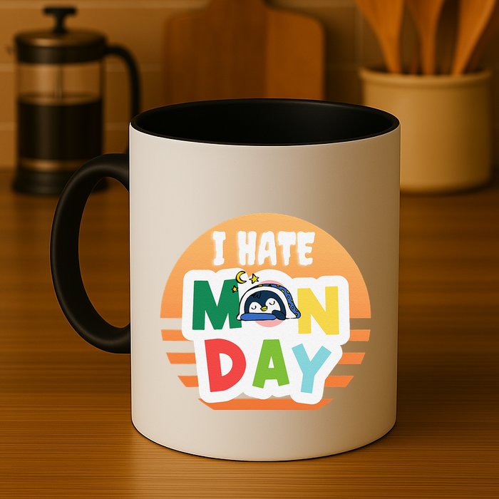 I Hate Monday Little Penguin Sleeping Working Day Design Mug