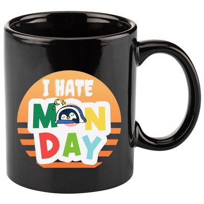 I Hate Monday Little Penguin Sleeping Working Day Design 11oz C Handle Ceramic Mug