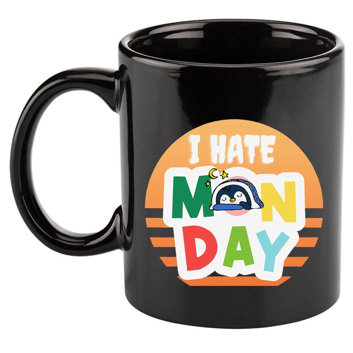 I Hate Monday Little Penguin Sleeping Working Day Design 11oz C Handle Ceramic Mug