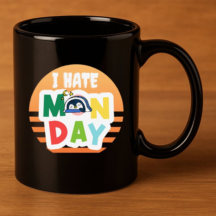 I Hate Monday Little Penguin Sleeping Working Day Design 11oz C Handle Ceramic Mug