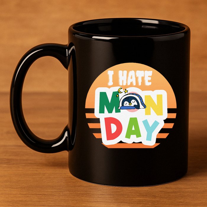 I Hate Monday Little Penguin Sleeping Working Day Design 11oz C Handle Ceramic Mug