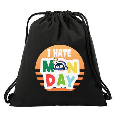 I Hate Monday Little Penguin Sleeping Working Day Design Drawstring Bag