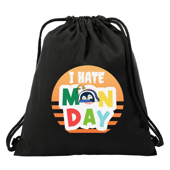 I Hate Monday Little Penguin Sleeping Working Day Design Drawstring Bag