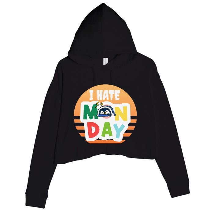 I Hate Monday Little Penguin Sleeping Working Day Design Crop Fleece Hoodie