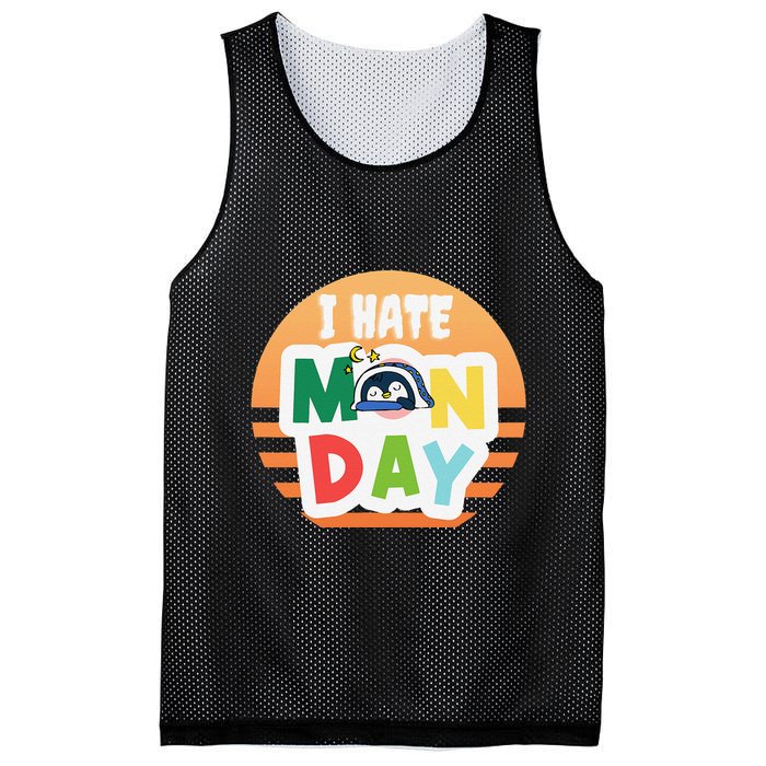 I Hate Monday Little Penguin Sleeping Working Day Design Mesh Reversible Basketball Jersey Tank