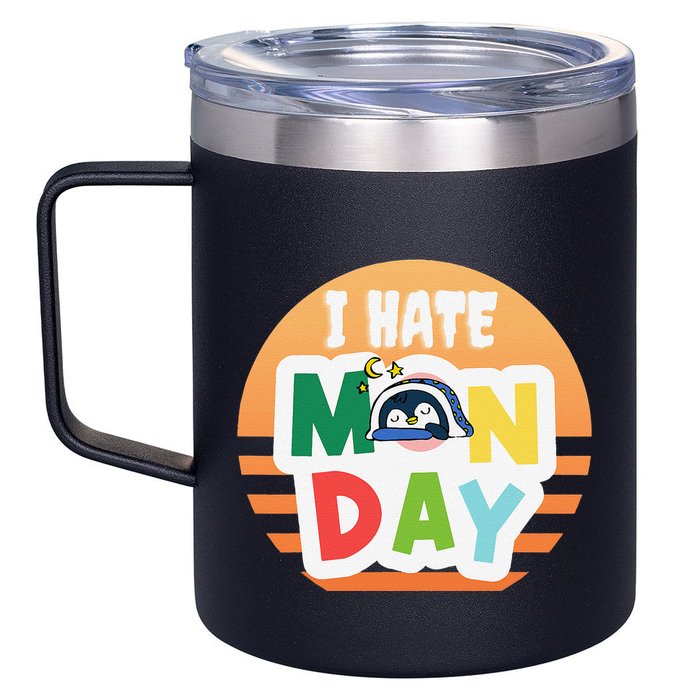 I Hate Monday Little Penguin Sleeping Working Day Design 12oz Stainless Steel Coffee Mug