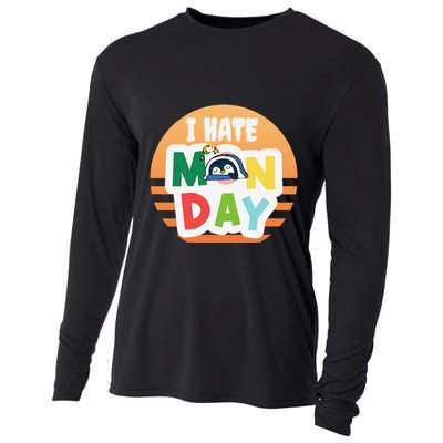 I Hate Monday Little Penguin Sleeping Working Day Design Cooling Performance Long Sleeve Crew