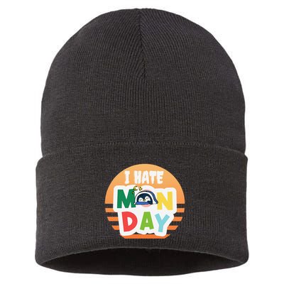 I Hate Monday Little Penguin Sleeping Working Day Design Sustainable Knit Beanie