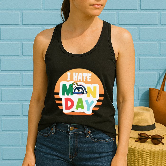I Hate Monday Little Penguin Sleeping Working Day Design Womens Tank Top