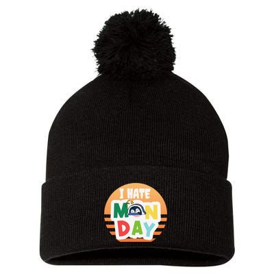I Hate Monday Little Penguin Sleeping Working Day Design Pom Pom 12in Knit Beanie