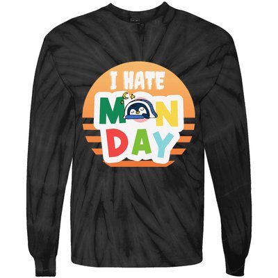 I Hate Monday Little Penguin Sleeping Working Day Design Tie-Dye Long Sleeve Shirt