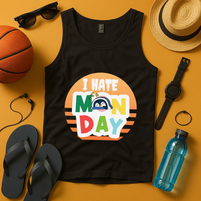 I Hate Monday Little Penguin Sleeping Working Day Design Tank Top