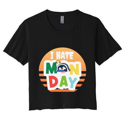 I Hate Monday Little Penguin Sleeping Working Day Design Crop Top