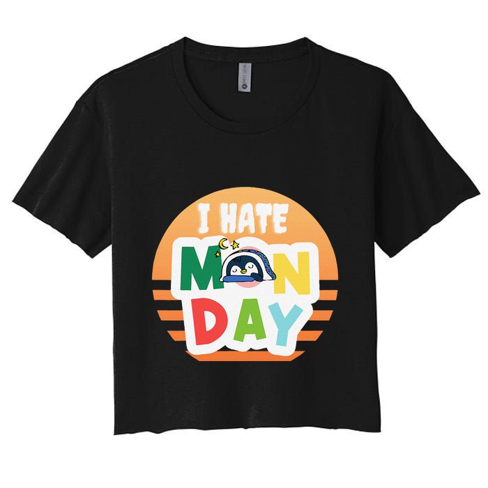 I Hate Monday Little Penguin Sleeping Working Day Design Crop Top