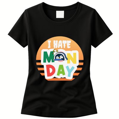 I Hate Monday Little Penguin Sleeping Working Day Design Womens T-Shirt