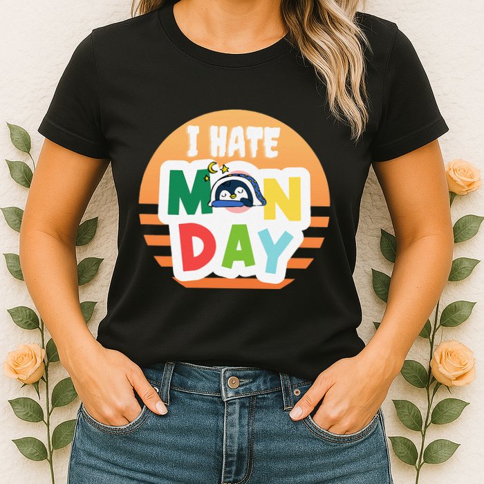 I Hate Monday Little Penguin Sleeping Working Day Design Womens T-Shirt