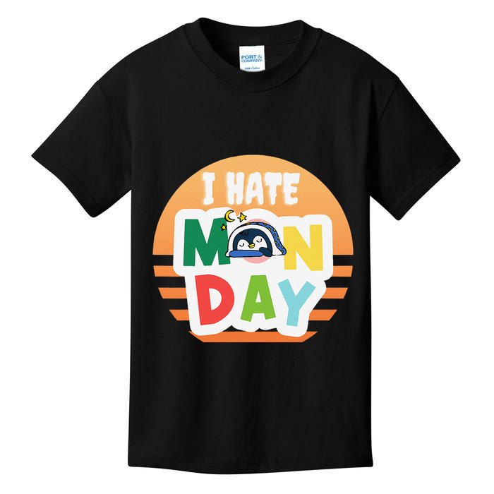 I Hate Monday Little Penguin Sleeping Working Day Design Kids T-Shirt