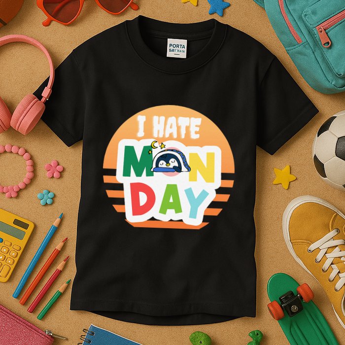 I Hate Monday Little Penguin Sleeping Working Day Design Kids T-Shirt