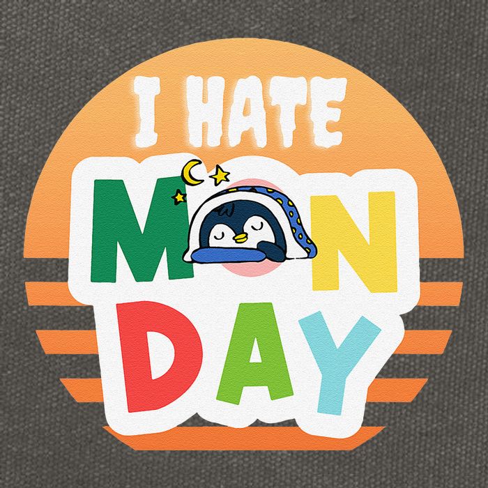 I Hate Monday Little Penguin Sleeping Working Day Design Cotton Canvas Backpack