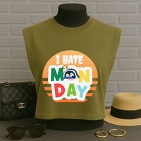 I Hate Monday Little Penguin Sleeping Working Day Design Garment-Dyed Women's Muscle Tee