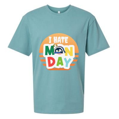 I Hate Monday Little Penguin Sleeping Working Day Design Sueded Cloud Jersey T-Shirt