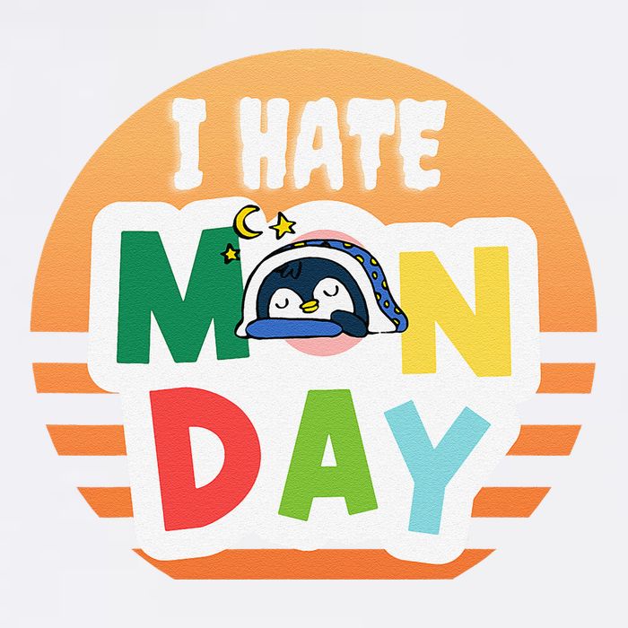 I Hate Monday Little Penguin Sleeping Working Day Design Garment-Dyed Sweatshirt