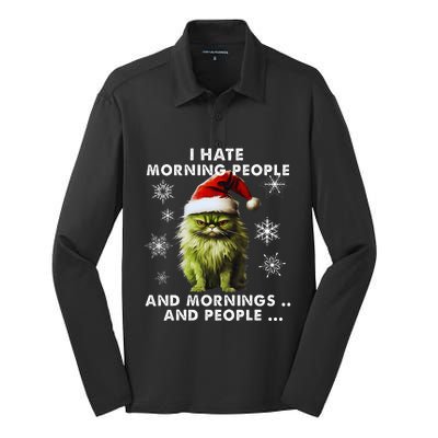 I Hate Morning People Cat Lover Christmas costume Silk Touch Performance Long Sleeve Polo