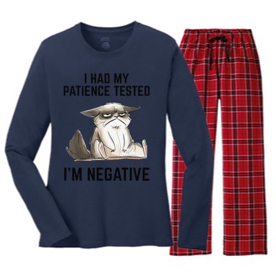 I Had My Patience Tested Im Negative Cat Funny Vintage Women's Long Sleeve Flannel Pajama Set 