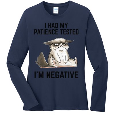 I Had My Patience Tested Im Negative Cat Funny Vintage Ladies Long Sleeve Shirt