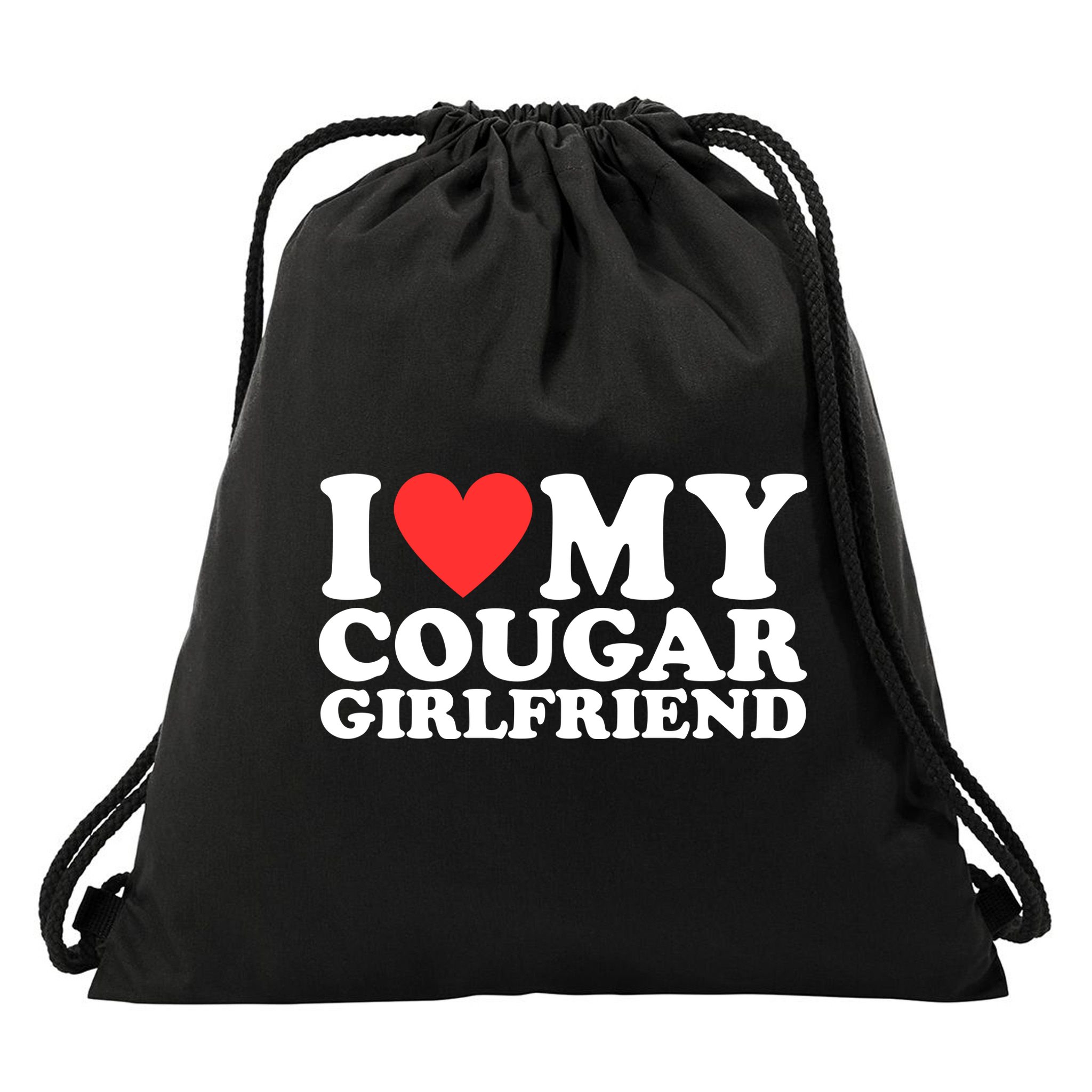 I Heart My Cougar Girlfriend Drawstring Bag
