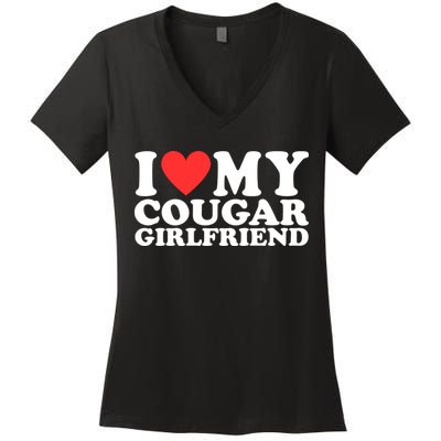 I Heart My Cougar Girlfriend Women's V-Neck T-Shirt