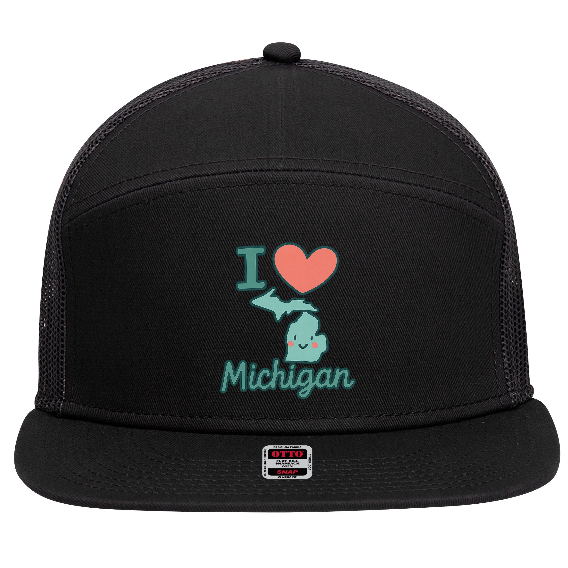 I Heart Michigan 7 Panel Mesh Trucker Snapback Hat