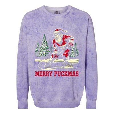 Ice Hockey Merry Puckmas Icehockey Player Christmas Ugly Gift Colorblast Crewneck Sweatshirt