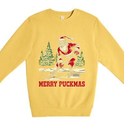 Ice Hockey Merry Puckmas Icehockey Player Christmas Ugly Gift Premium Crewneck Sweatshirt