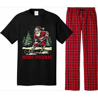 Ice Hockey Merry Puckmas Icehockey Player Christmas Ugly Gift Pajama Set