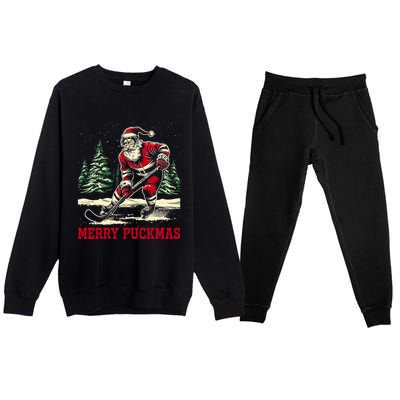 Ice Hockey Merry Puckmas Icehockey Player Christmas Ugly Gift Premium Crewneck Sweatsuit Set