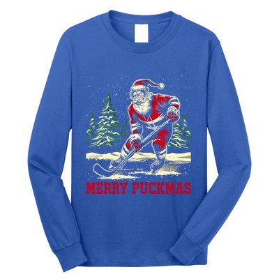 Ice Hockey Merry Puckmas Icehockey Player Christmas Ugly Gift Long Sleeve Shirt