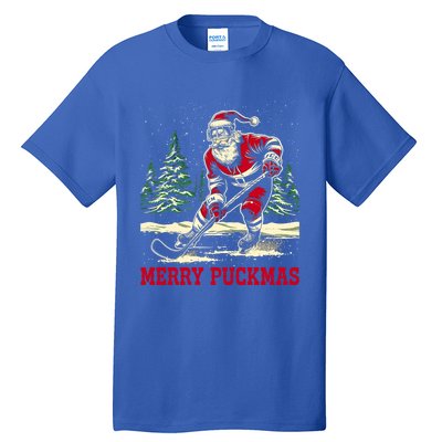 Ice Hockey Merry Puckmas Icehockey Player Christmas Ugly Gift Tall T-Shirt