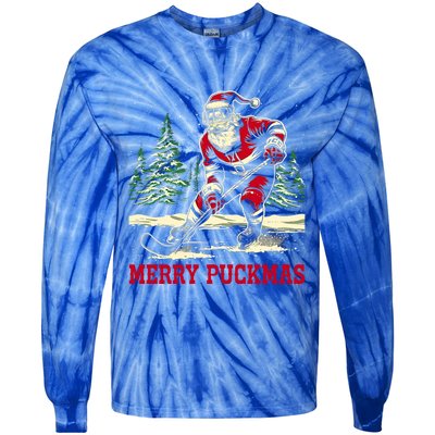 Ice Hockey Merry Puckmas Icehockey Player Christmas Ugly Gift Tie-Dye Long Sleeve Shirt