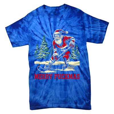 Ice Hockey Merry Puckmas Icehockey Player Christmas Ugly Gift Tie-Dye T-Shirt