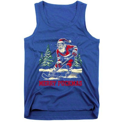 Ice Hockey Merry Puckmas Icehockey Player Christmas Ugly Gift Tank Top